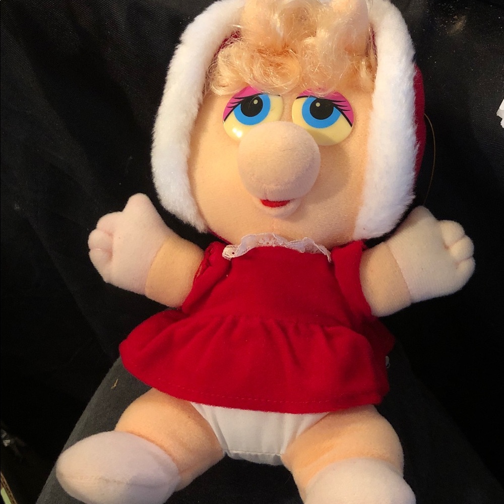 Plush 1987 Miss Piggy Pink-Accented Baby Doll in Red Dress - Kids Toys